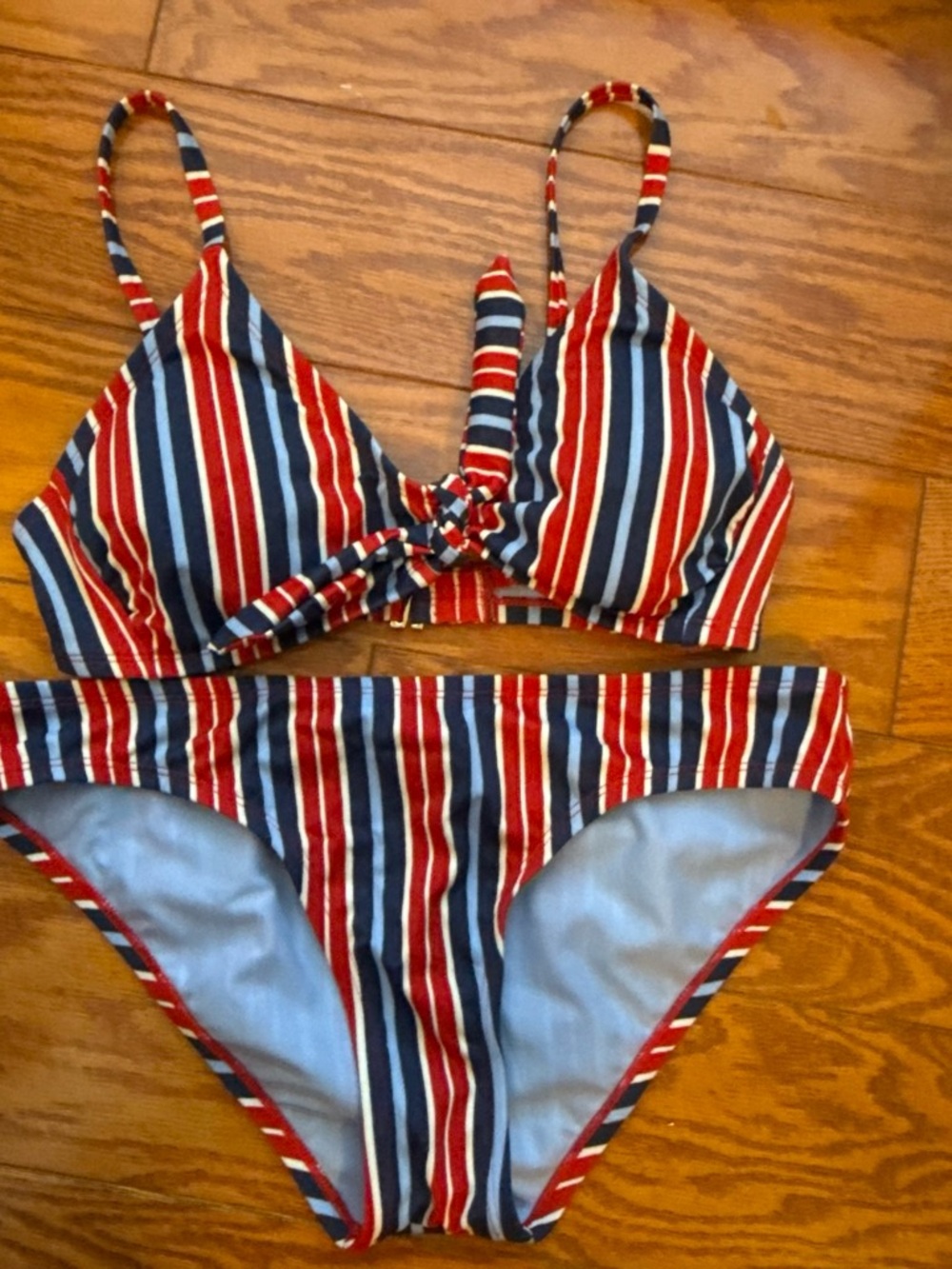 Kona Sol Red and Navy Striped Women’s Two-Piece Swim Bikini